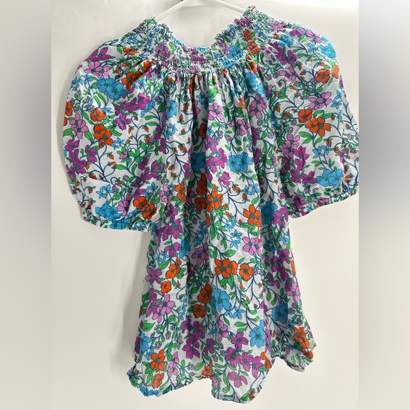 Roller Rabbit Floral Smocked Neck Puff Sleeve Blouse Multi Color Spring Top - Picture 4 of 8